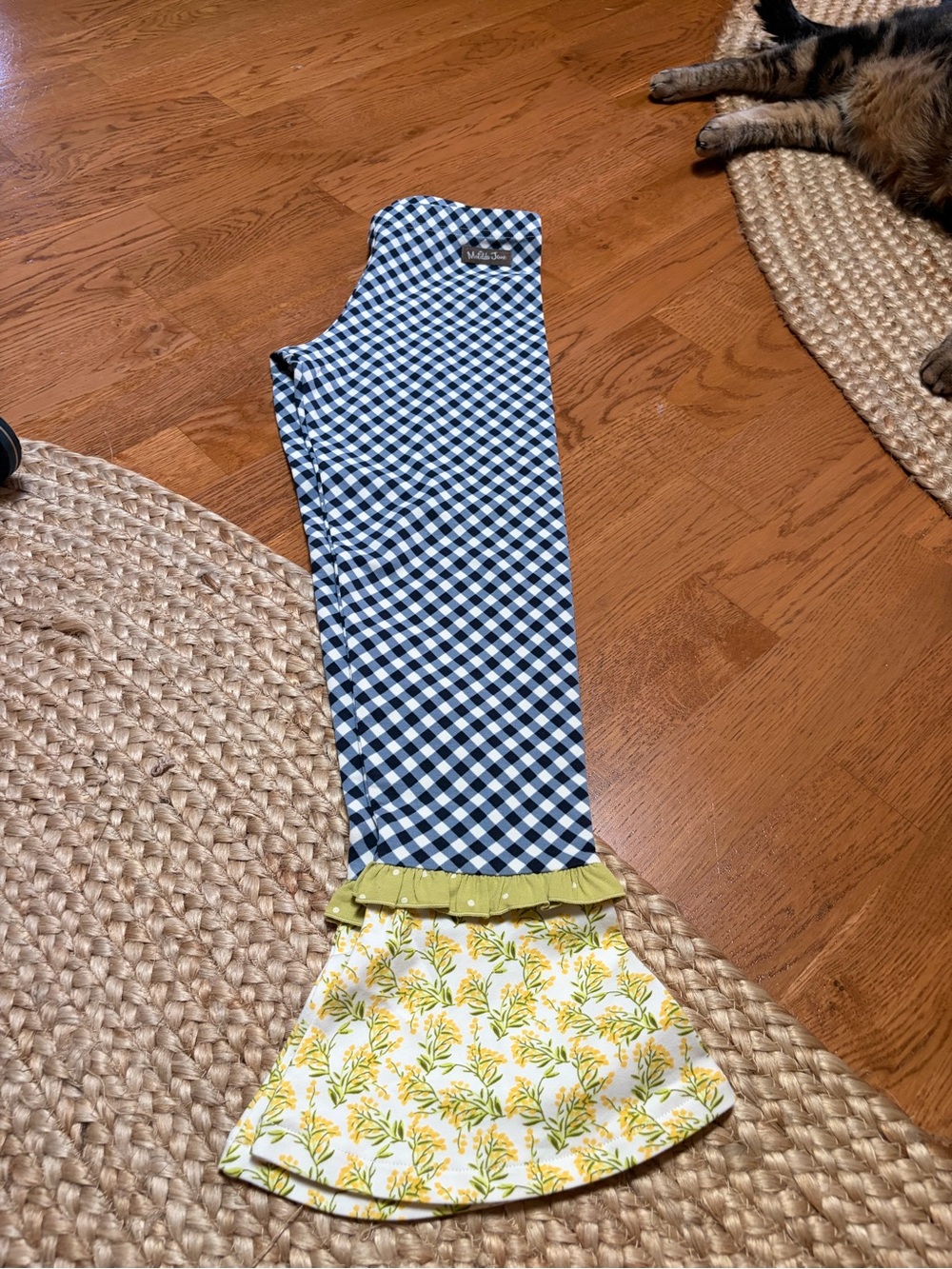 Matilda Jane Black White Gingham and Yellow Floral Ruffle Pants